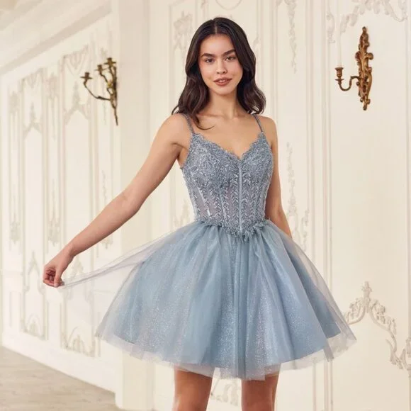 green emerald velvet dress Babydoll Short Embroidered Fancy Prom Dress main image 0
